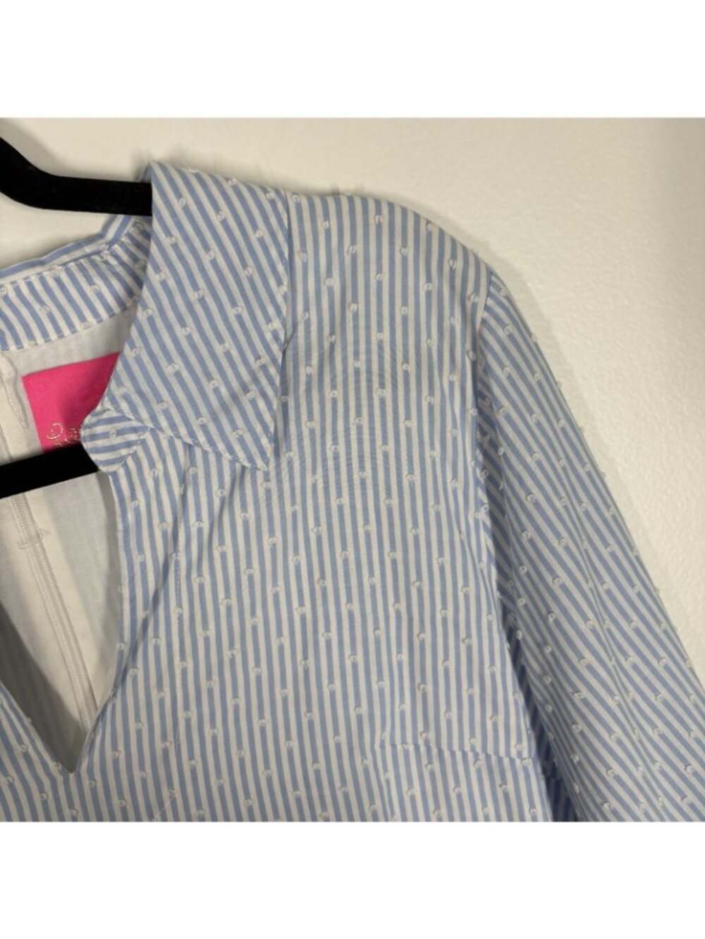 Lilly Pulitzer Wmn 12 Blue Peri Tint Yarn Dye Stripe With Clip Dots Ginger Dress - Picture 7 of 12